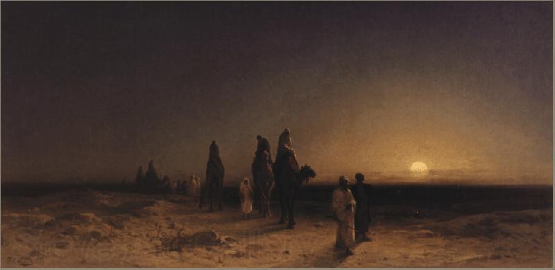 Karl Friedrich Christian Welsch Crossing the Desert at Sunset, Spain oil painting art